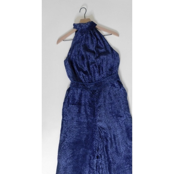 Anthropologie ELEVENSES Velvet Nova Jumpsuit Mock Neck Textured Blue Size 6 - Picture 4 of 16